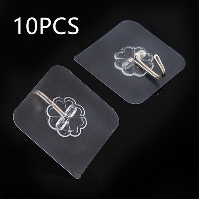 10pcs Plastic Transparent Sticky Hook No Punching Magic Hook