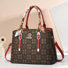 Vintage PU Leather Tote Bag Women Removable Strap Plaid Positioning
