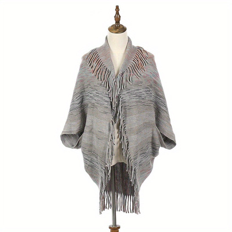 Stripe Fringe Edge Shawl Long Warm Cardigan Loose Windproof Shawl Wraps