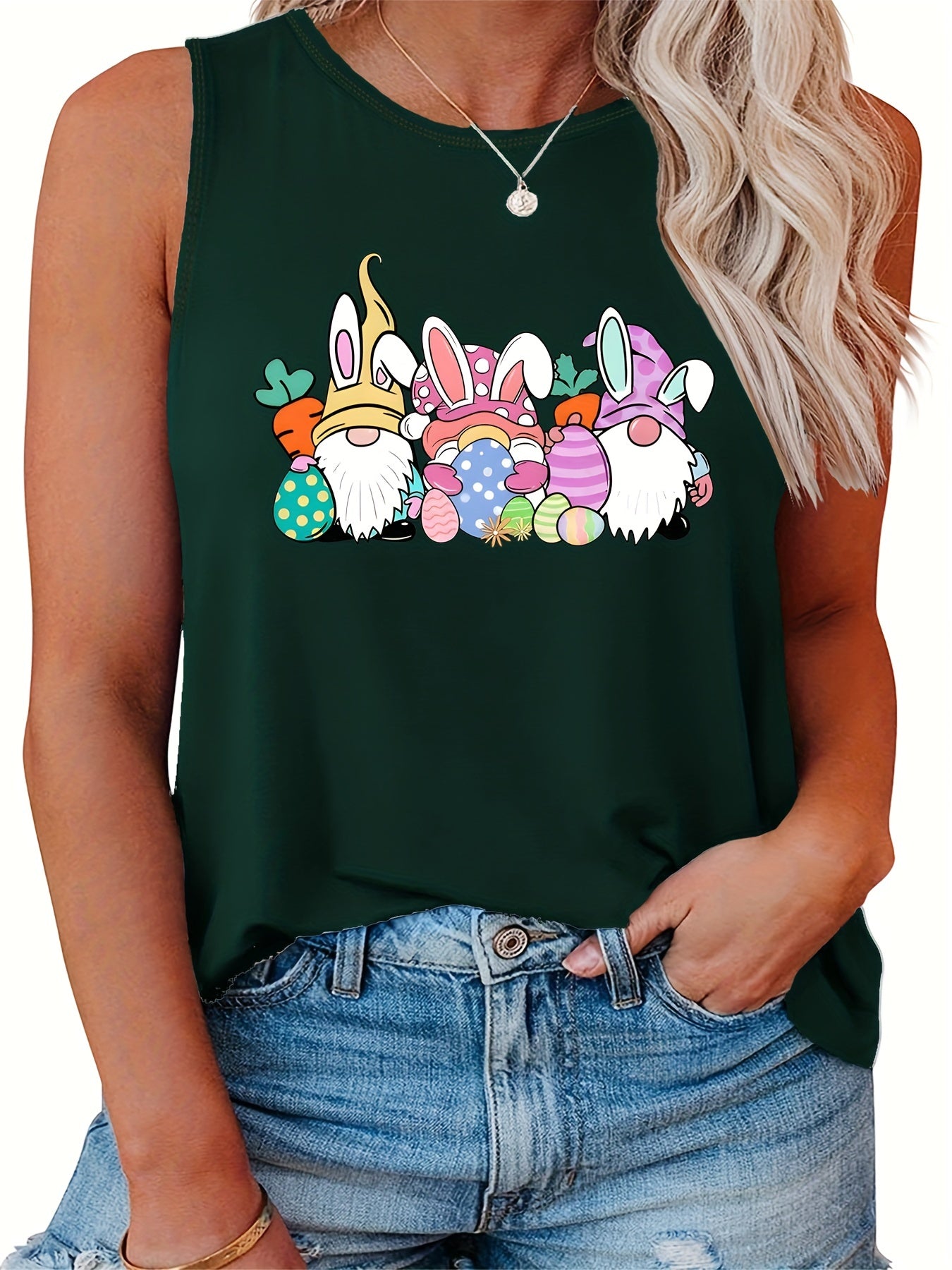 Easter Gnomes Print Plus Size Tank Top