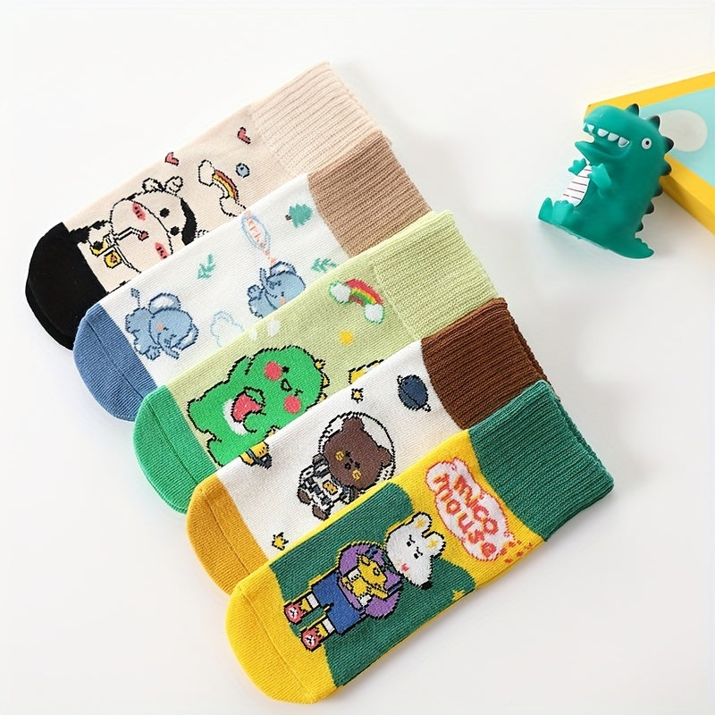 5 Pairs Kids Happy Animal Pattern Crew Socks