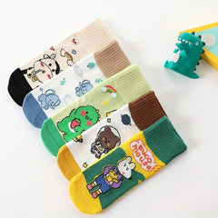5 Pairs Kids Happy Animal Pattern Crew Socks
