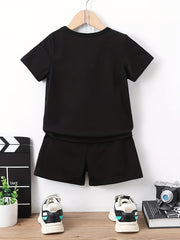 Boys Funny Face Print Casual Outfit T shirt & Shorts Kids Summer Clothes Sets
