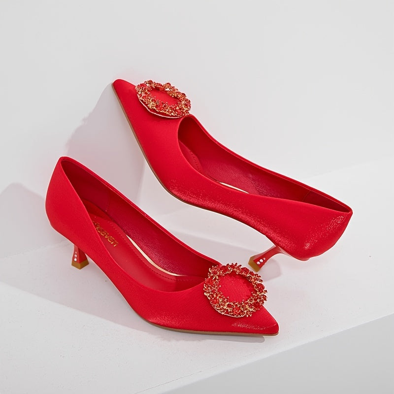 Red Rhinestone Pointed Toe High Heels Stilettos