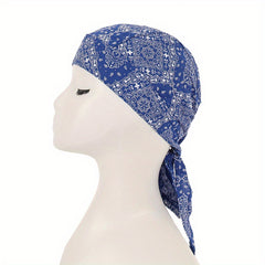Unisex Paisley Pattern Head Wrap Pirate Hat with Small Flower Pattern