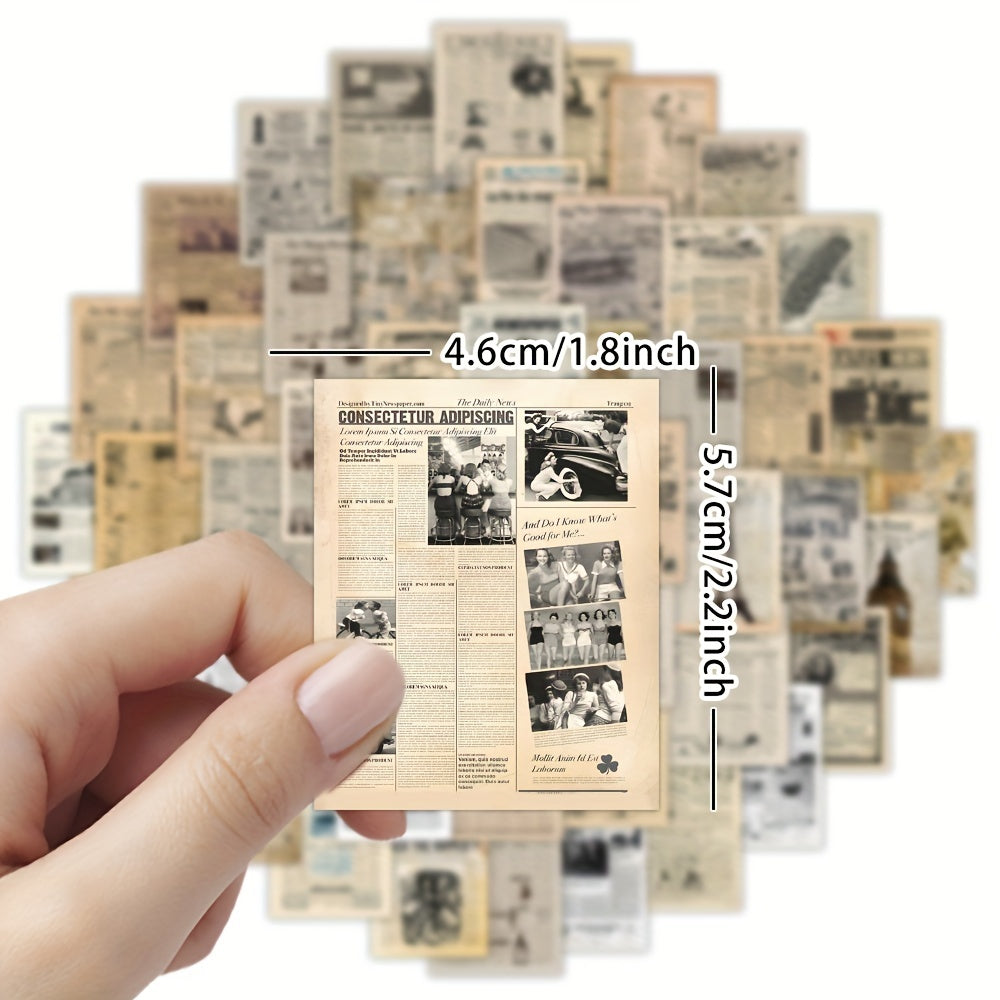 Vintage Newspaper Stickers - 63pcs Retro Waterproof Vinyl Sticker
