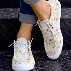 Women's Cartoon Print Lace-up Canvas Boat Shoes