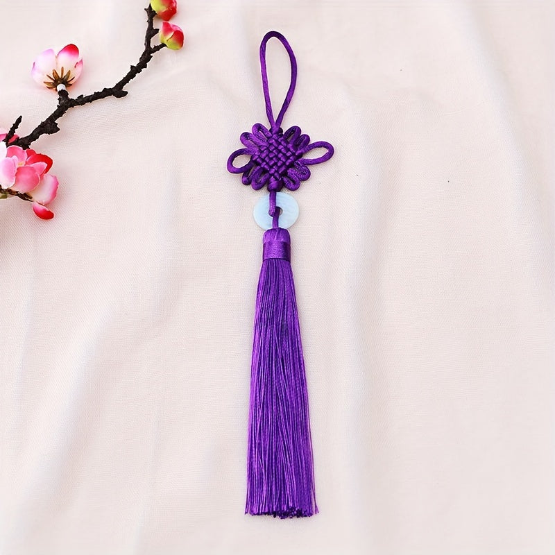 Jade Slice Tassel Square Knot Pendant Hanging Rope Gift Lucky Knot
