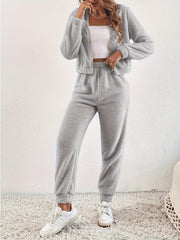  Fleece Zip Hooded Coat & Jogger Pants Set