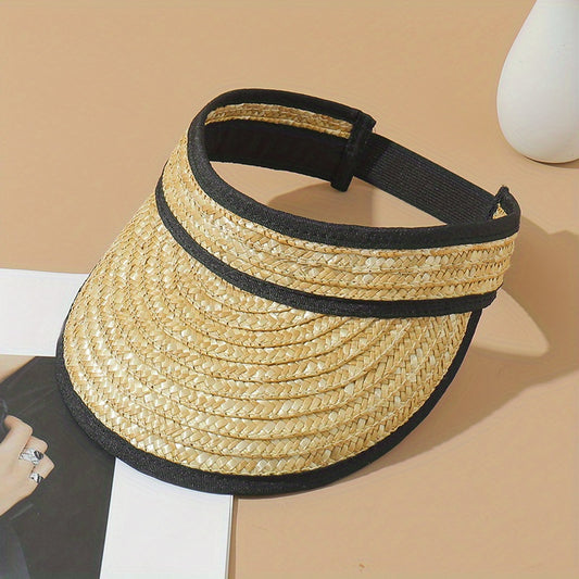Khaki Vintage Straw Visor Hat Lightweight Sunshade Ponytail Hat