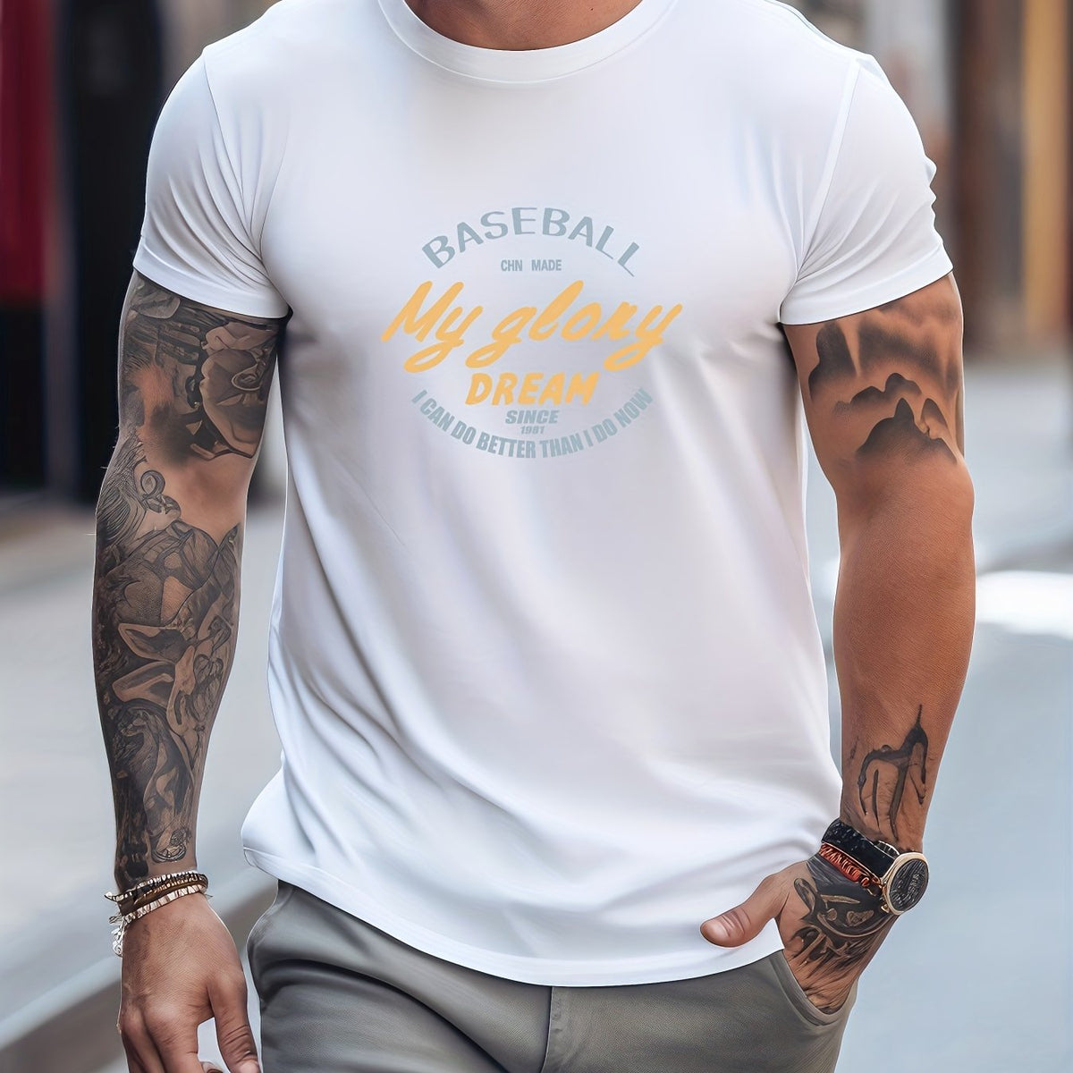 Men's Printed Leisure Sports T shirt Casual Stretch Tee Shirt