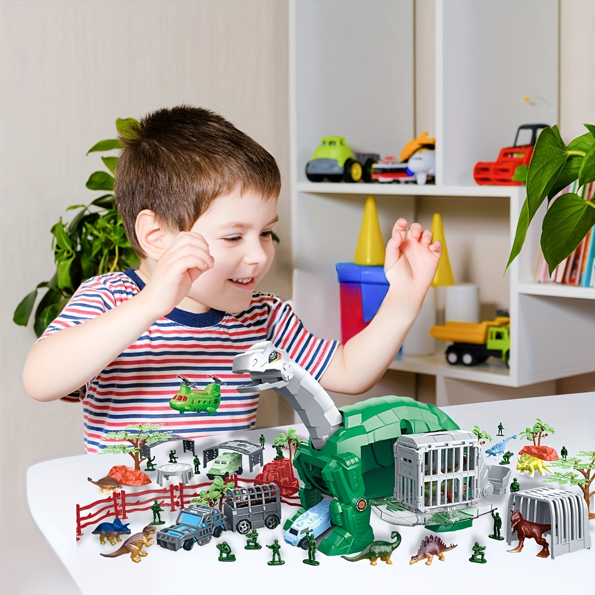 Interactive Dino Toy Set with Helicopter & Dinosaur Models