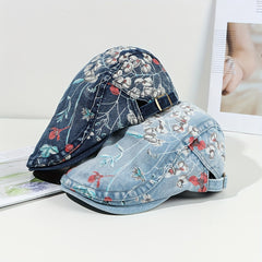 Y2K Washed Denim Newsboy Hat Beret Vintage Lightweight British Style Painter Hat