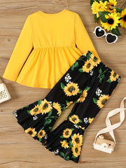 3pcs Baby Girls Ruffled Dress Top & Flared Pants & Scarf Set
