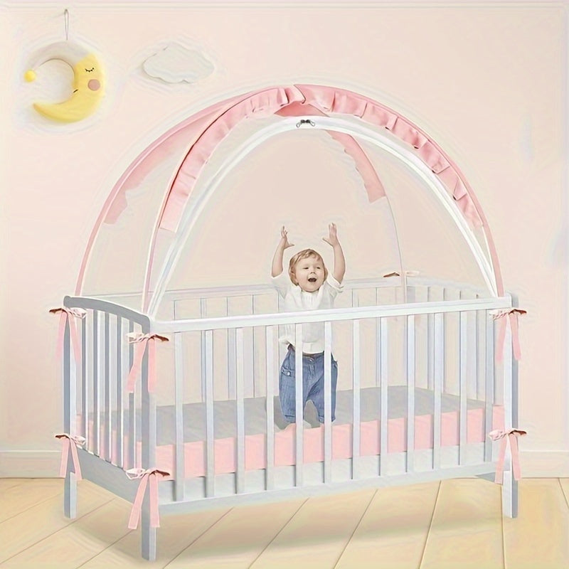 Pink Baby Crib Mosquito Net Tent Foldable Durable Alloy Frame