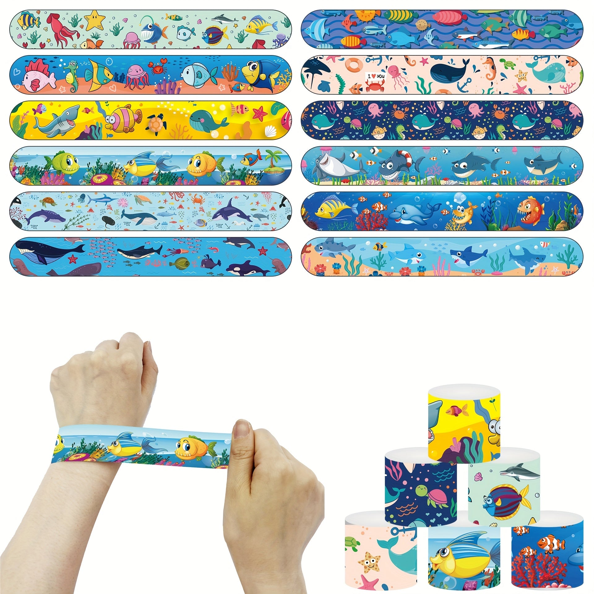 12pcs Ocean Animal Slap Bracelets Marine Life Design Party Favors
