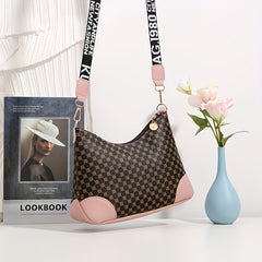 Geometric Pattern Shoulder Bag Zipper Crossbody Portable Storage
