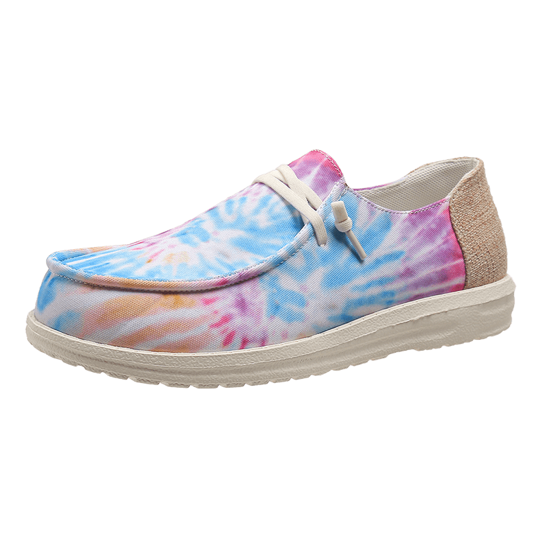 Tie Dye Canvas Shoes Low Top Sneakers Casual Walking Flats