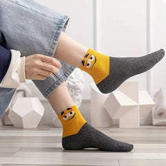 5 Pairs Cartoon Eyes Print Crew Socks Women's Stockings
