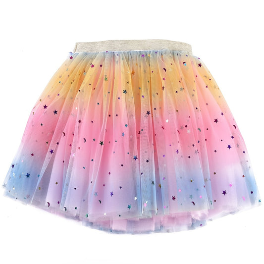 Girls Princess Sequins Star Rainbow Tulle Tutu Skirt for Party Ballet