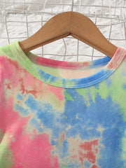 Girls Tie Dye Stretch Dress Short Sleeve Kids Summer Clothes