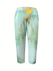 Women's Plus Marble Print High Rise Straight Leg Pants