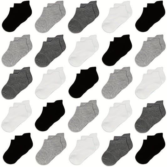 25 Pairs Boys Solid Grip Short Crew Socks for Toddlers