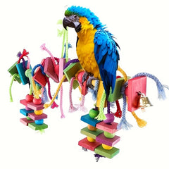 Colorful Parrot Toys Set - Bridges, Blocks, Ropes & More