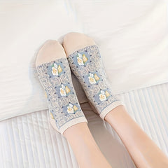 7 Pairs Floral Print Low Cut Ankle Socks Women Stockings