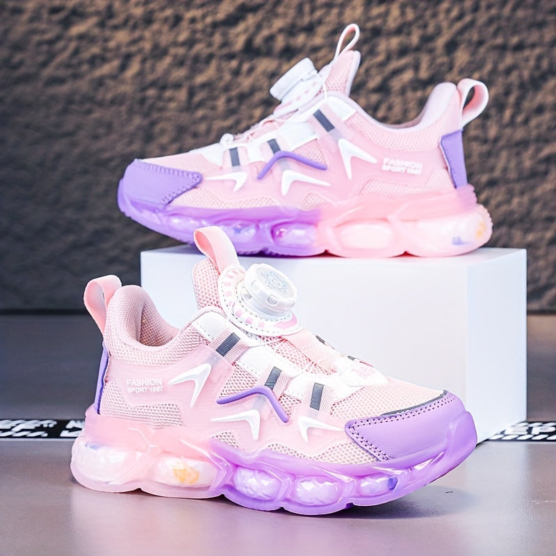 Girl's Block Basketball Shoes Rotating Buckle Breathable Non Slip Sneakers