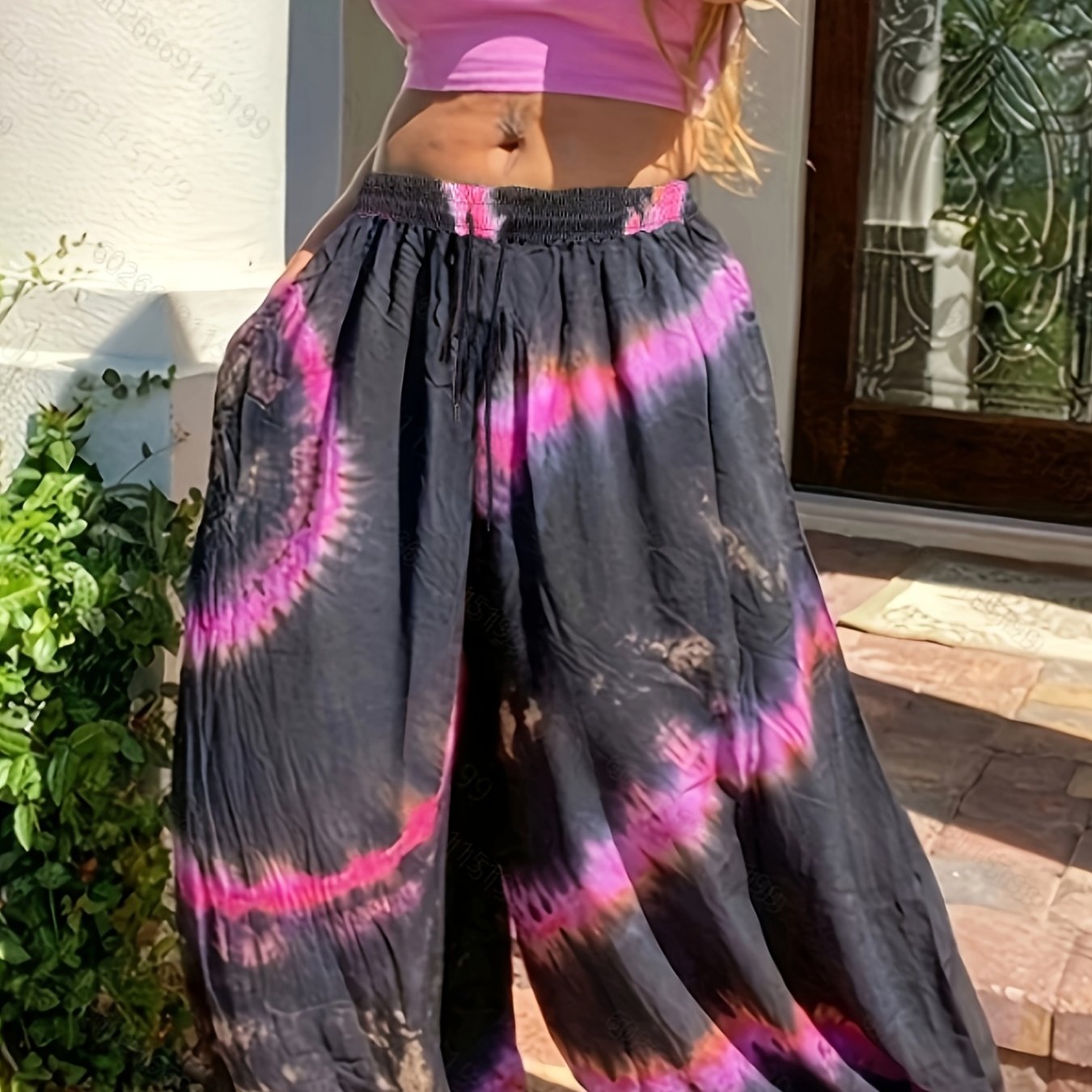  Tie Dye Drawstring Lantern Pants With Pockets