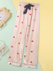 Heart Print Satin Sleep Bottoms Women's Sleepwear