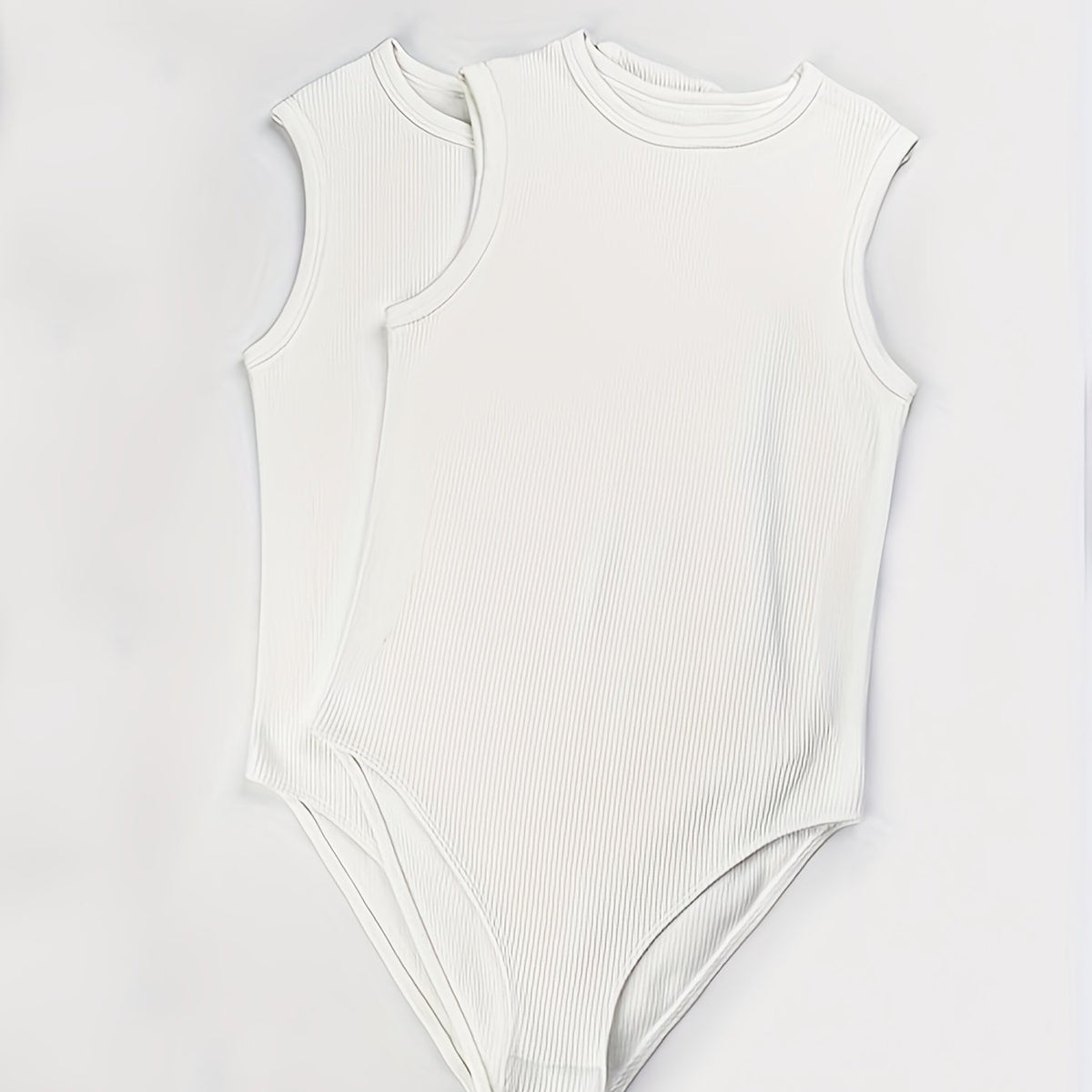 Ribbed Sports Bodysuit Short Sleeve Round Neck Jumpsuit