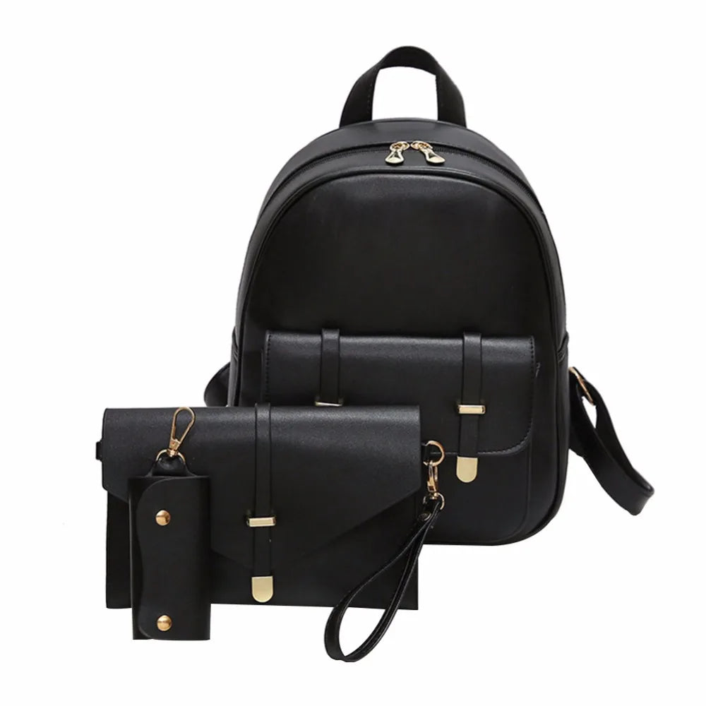 3pcs/Set Women Pu leather backpack Girls Small Backpacks Lady Composite Bag Moch