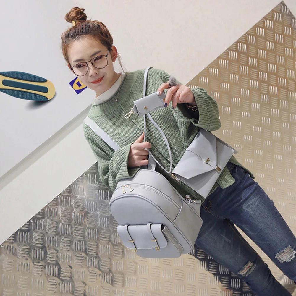 3pcs/Set Women Pu leather backpack Girls Small Backpacks Lady Composite Bag Moch