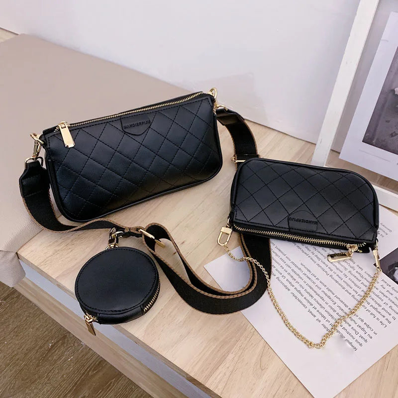3pcs Women Handbag PU Leather Shoulder Bags Mini Female Clutch