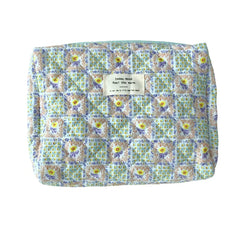 3pcs Women Cotton Linen Floral Prints Large Capacity Cosmetic Bag