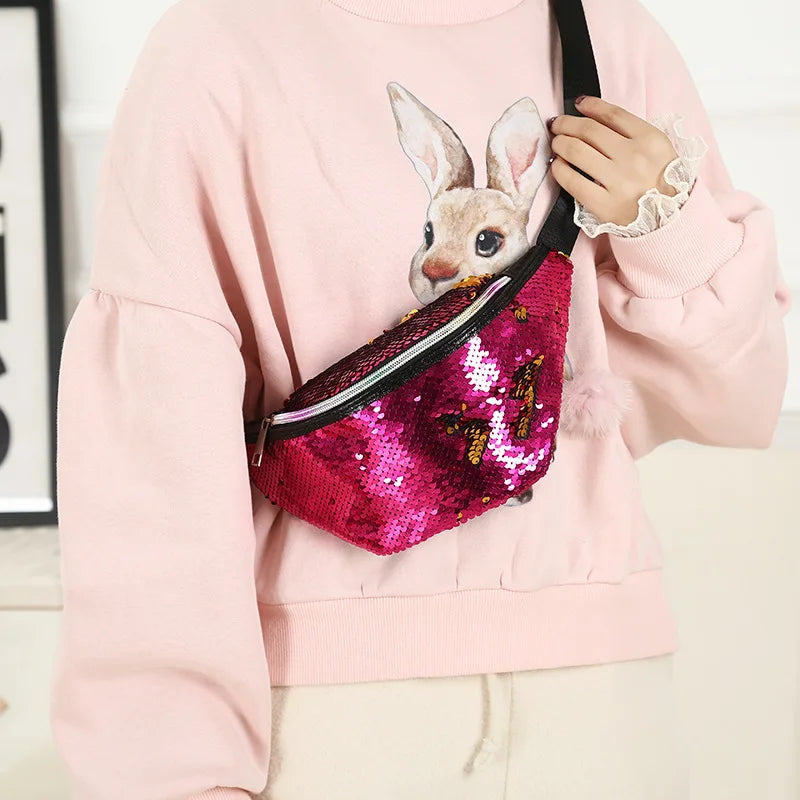 Women Sequin Mermaid Pouch Purse Running Waist Bag