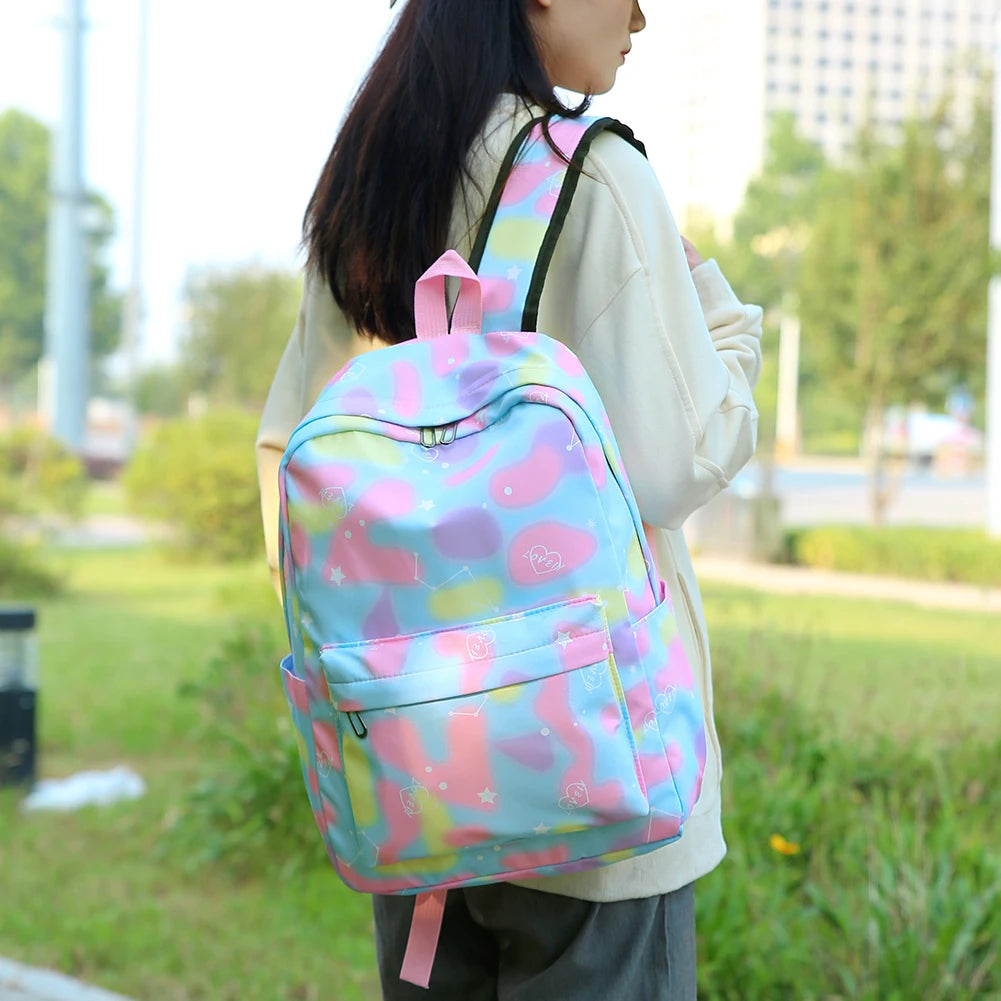 3pcs/set Casual Daypack Large Capacity Women Nylon Work Rucksack Gradient