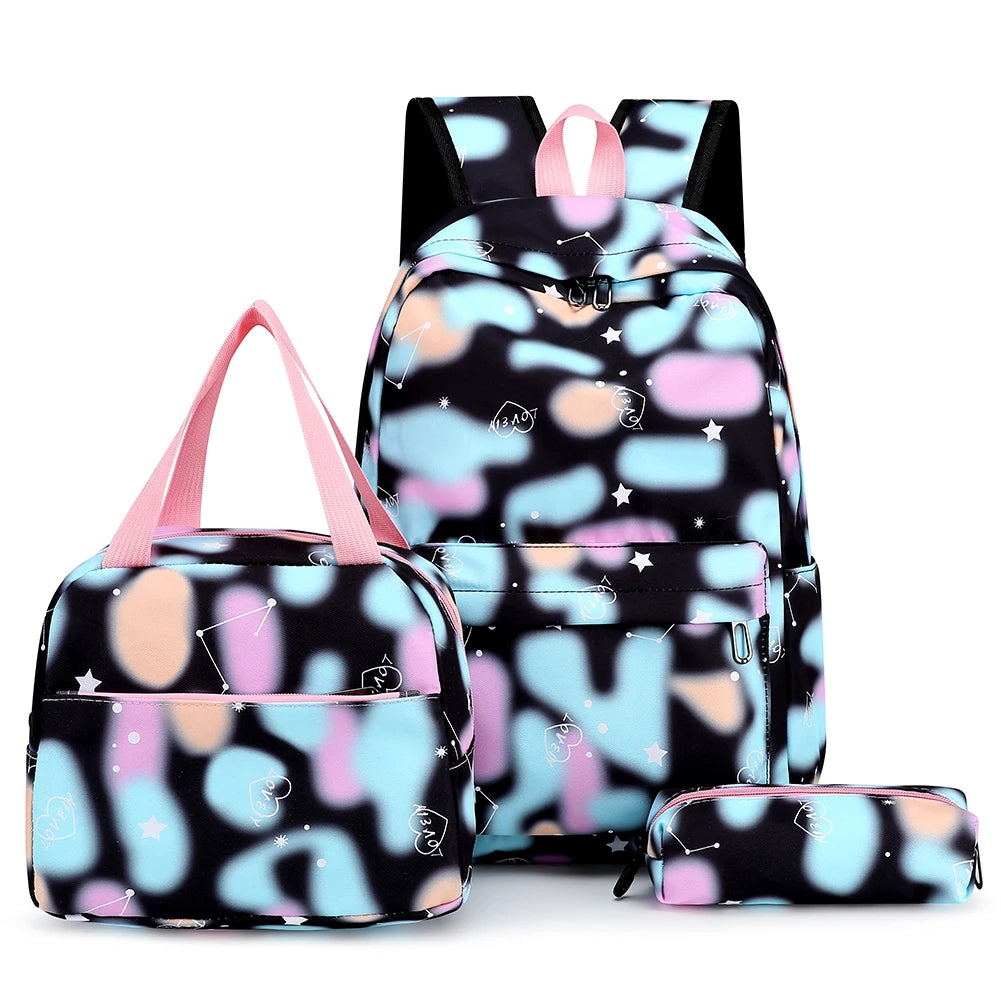 3pcs/set Casual Daypack Large Capacity Women Nylon Work Rucksack Gradient