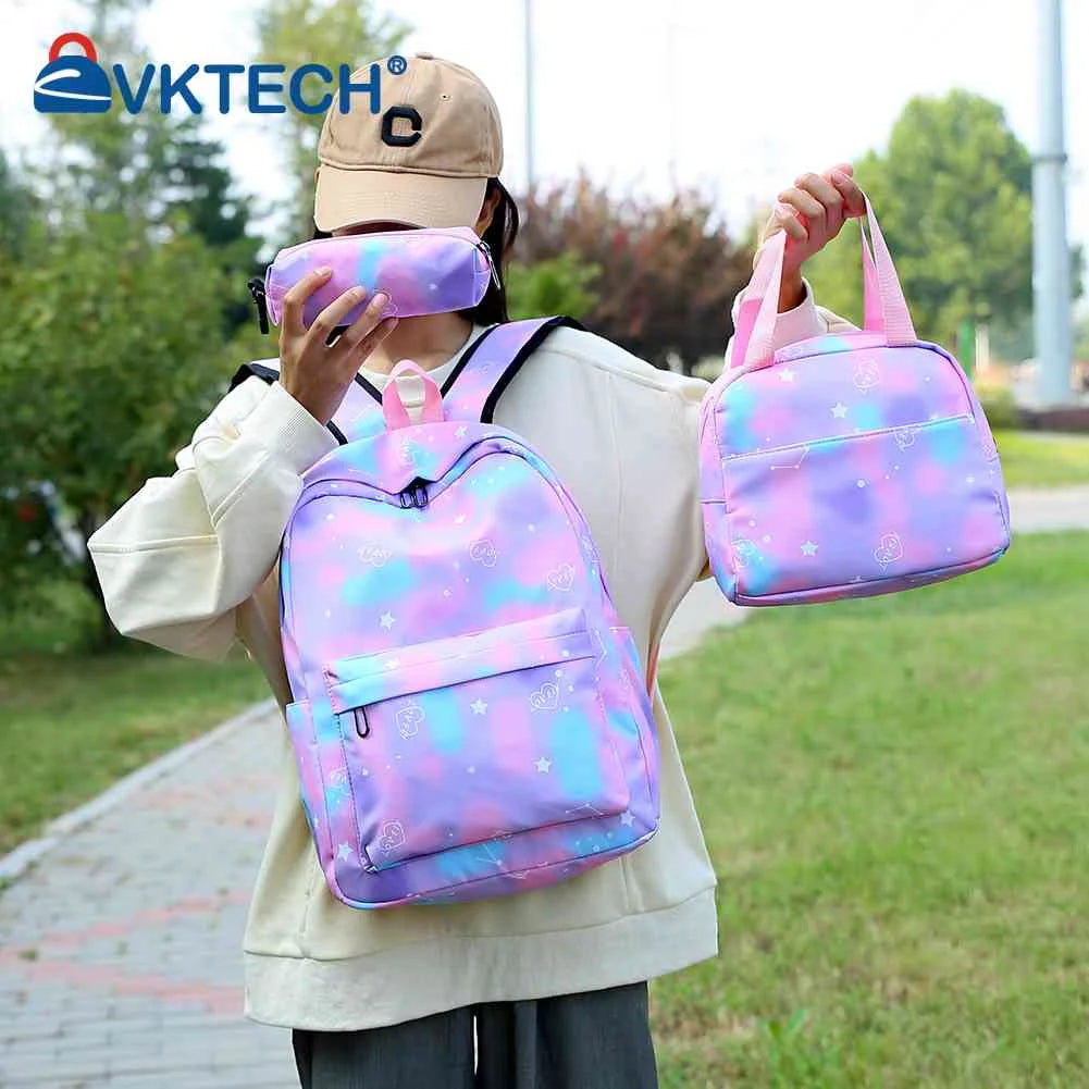 3pcs/set Nylon Casual Backpack for Women Large Capacity Gradient School Bag