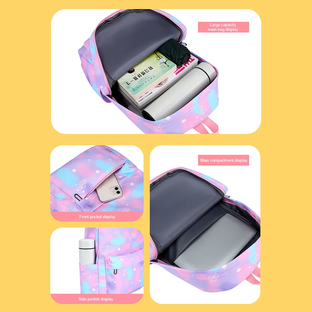 3pcs Laptop Backpack Adjustable Strap School Bookbag Women Nylon School Back