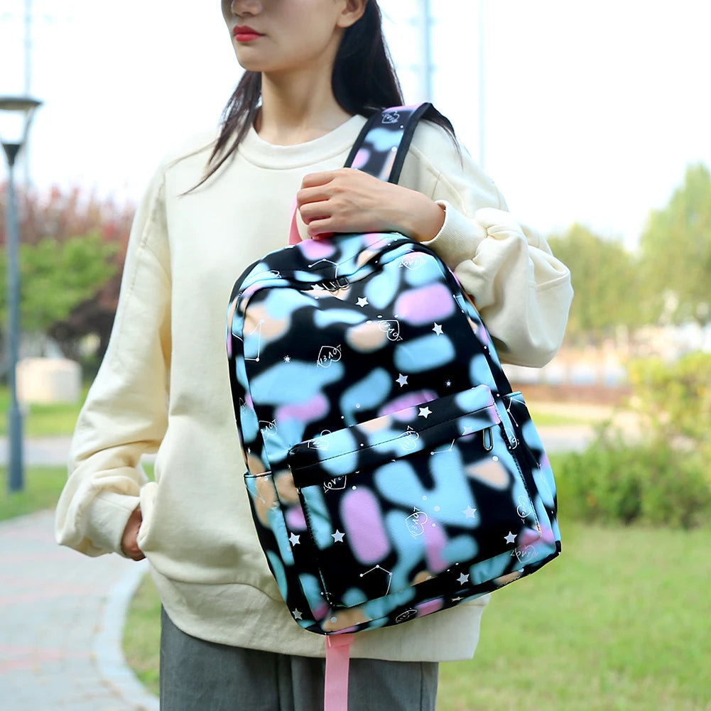 3pcs Laptop Backpack Adjustable Strap School Bookbag Women Nylon School Back