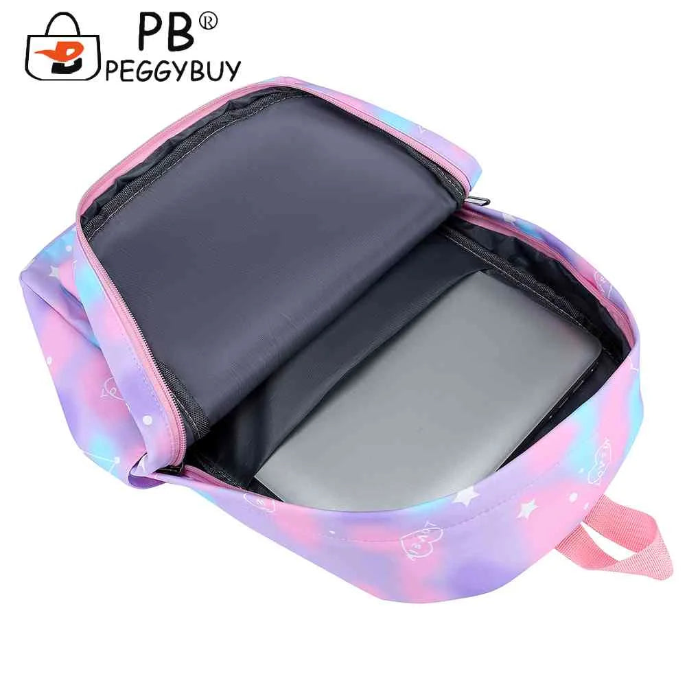 3pcs/set Laptop Backpack Nylon Casual Gradient Rucksack for Work School Travel