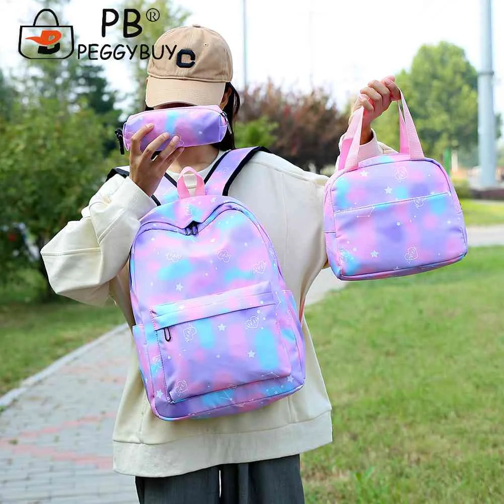 3pcs/set Laptop Backpack Nylon Casual Gradient Rucksack for Work School Travel