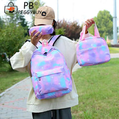 3pcs/set Laptop Backpack Nylon Casual Gradient Rucksack for Work School Travel
