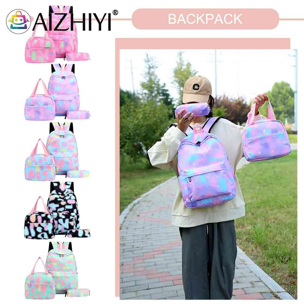 3pcs/set Women Nylon Travel Backpack Gradient Bookbags for Work School Travel