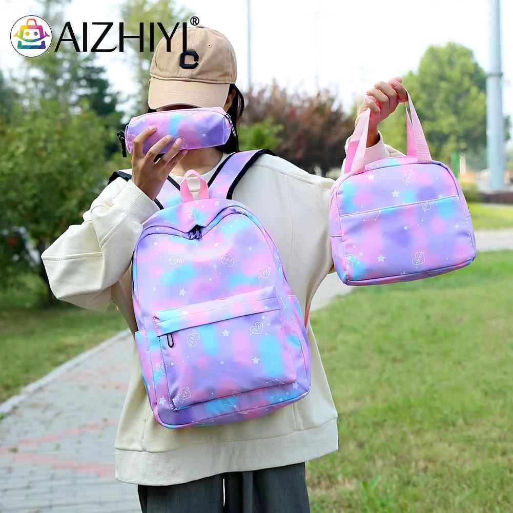 3pcs/set Women Nylon Travel Backpack Gradient Bookbags for Work School Travel