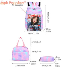 3pcs/set Laptop Backpack Adjustable Strap Women Nylon Travel Backpack Gradient W
