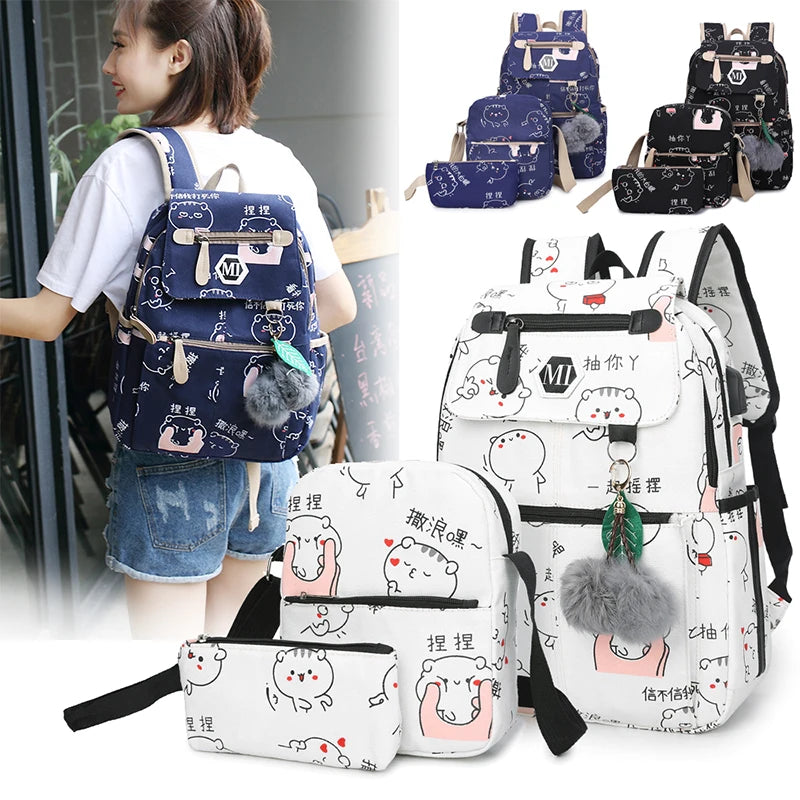 Kids Cartoon Pattern Canvas School Bag for Girls